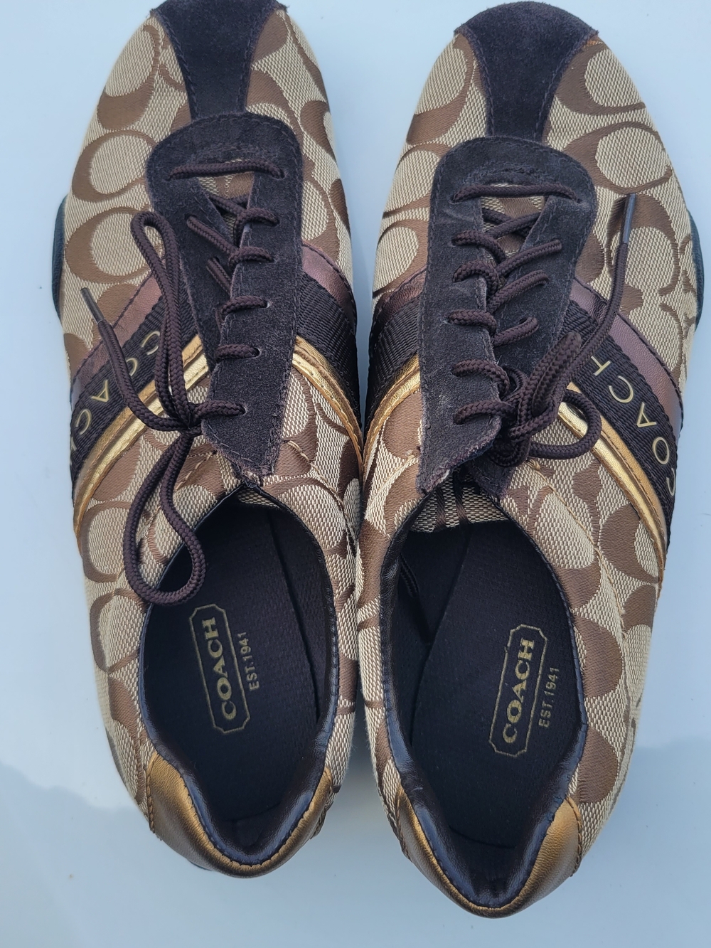 Coach Brown and Gold Signature Logo Sneakers